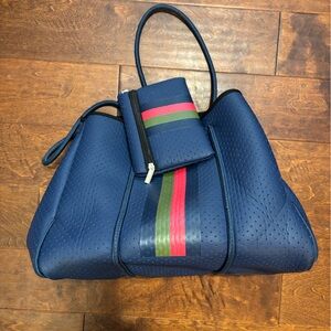 RARE Threaded Pear Navy Blue Tote Bag w/Matching Pouch Teacher Mom Boss Babe